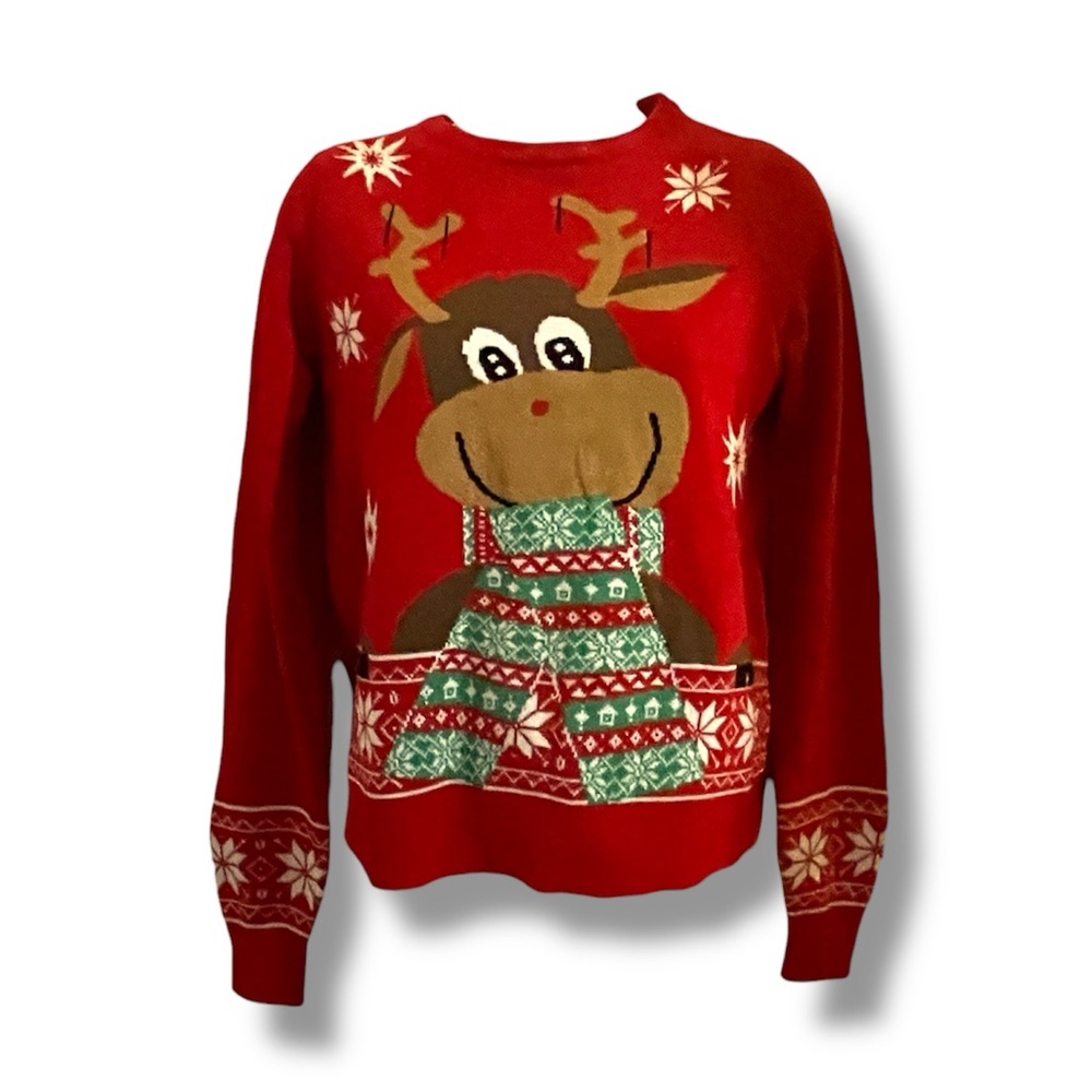 Christmas Festive Reindeer Red Sweater Small